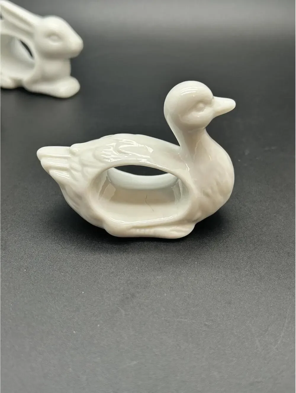 Vintage white porcelain animal themed napkin rings